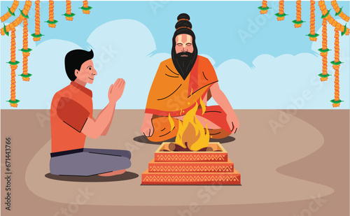 holy man, sadhu doing havan kund