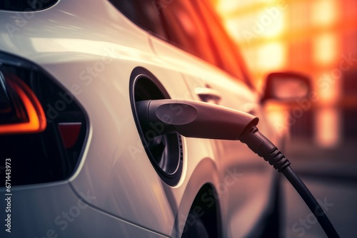 Close up charging an electric car battery, new technology EV Electical Vehicle. Generative AI © Lumina Frame
