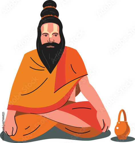 sadhu sitting and meditating isolated