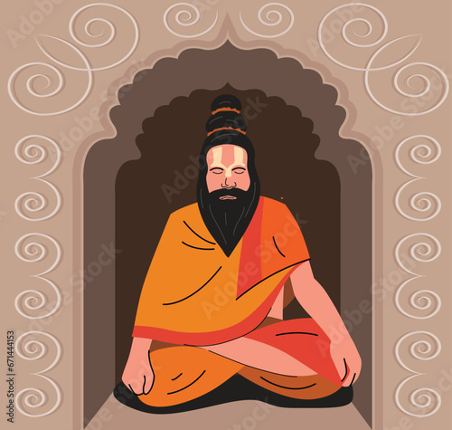 sadhu meditating inside the temple