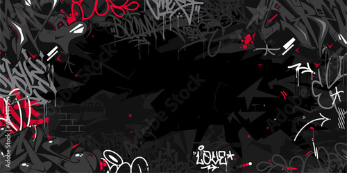Dark Black Abstract Urban Style Hiphop Graffiti Street Art Vector Illustration Background Template