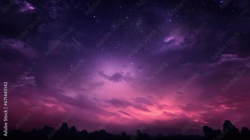 Night purple sky with clouds and stars