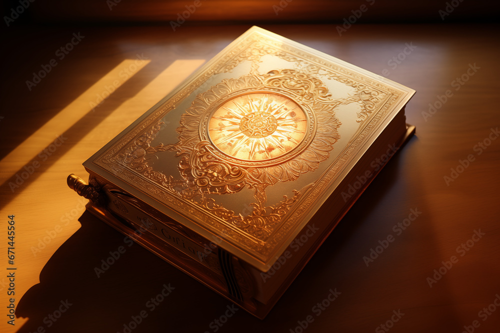 Fototapeta premium golden illuminated bhagwad gita book cover