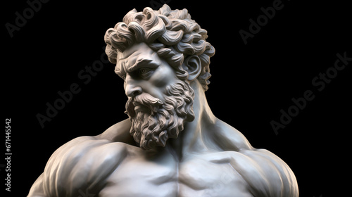 detailed bust of an ancient hero with wavy hair against a dark background photo