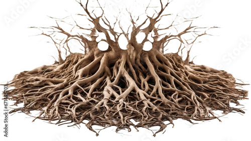 circle of tree roots isolated on white background cutout photo