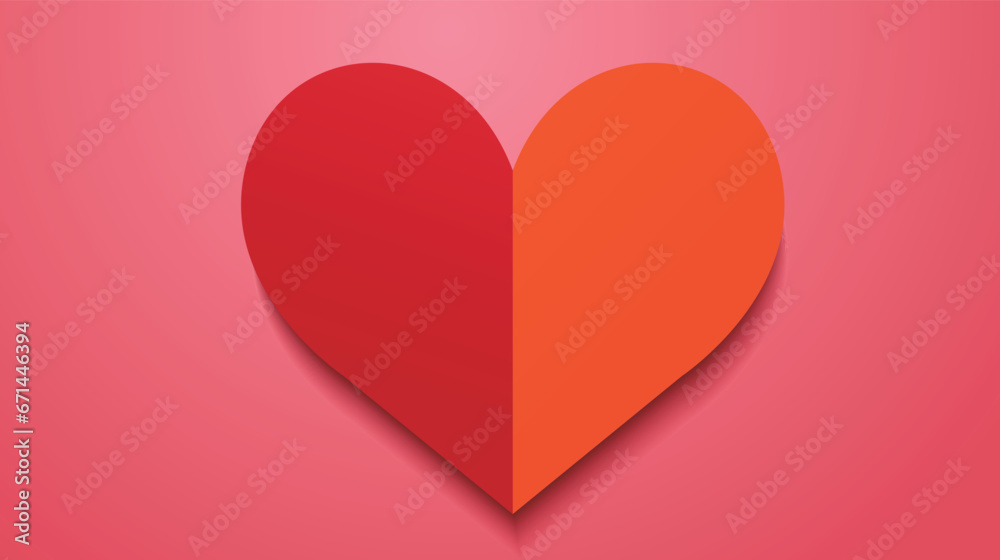 Red paper heart on pink background. Valentine's day concept. Vector illustration.