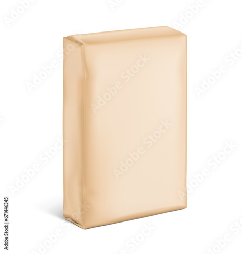 Vertical bag package mockups. Half side view. Vector illustration isolated on white background. Easy to use for presentation your product, idea, promo, design. EPS10.
