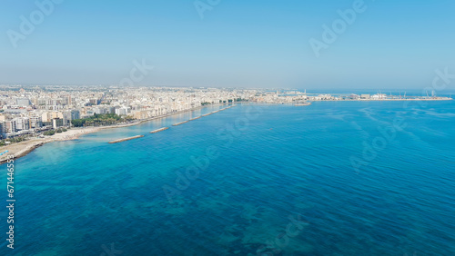 Bari, Italy. The central embankment of the city during the day. Lungomare di Bari. Summer. Bari - a port city on the Adriatic coast, Aerial View © nikitamaykov