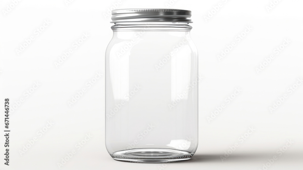 Pristine Simplicity: Empty Glass Mason Jar Mockup on a Pure White Background. Pristine Simplicity: Empty Glass Mason Jar Mockup on a Pure White Background.