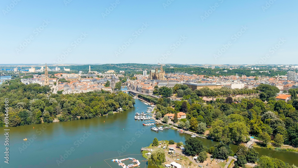 Metz, France. View of the historical city center. Summer, Sunny day, Aerial View