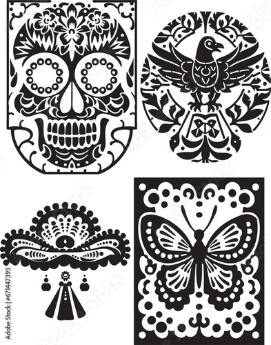 papel picado, Day of the Dead, Dia de los muetros. traditional Mexican banner paper cutting decoration