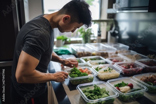 Man on a diet, preparing Healthy Homemade High-protein meal prep
