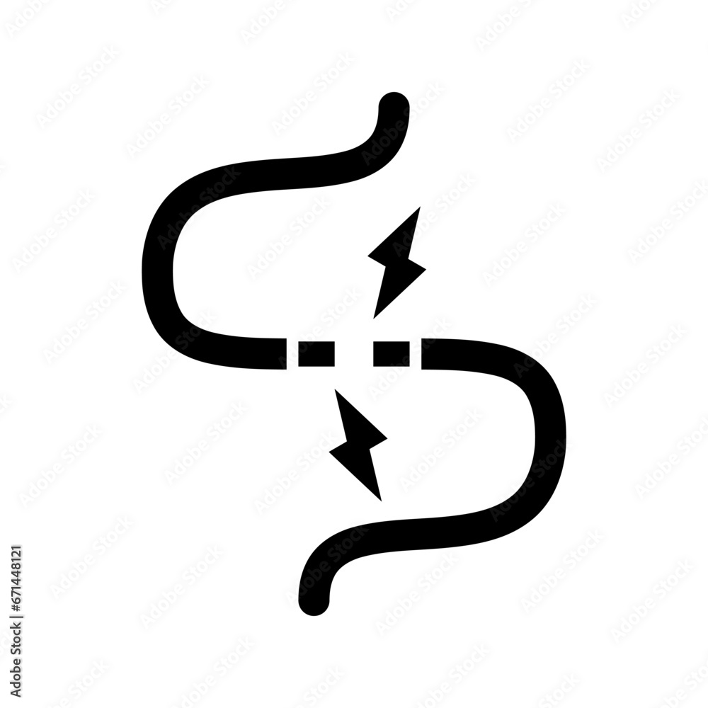 Black broken electric cable wire short circuit icon flat vector design Black broken electric cable wire short circuit icon flat vector design