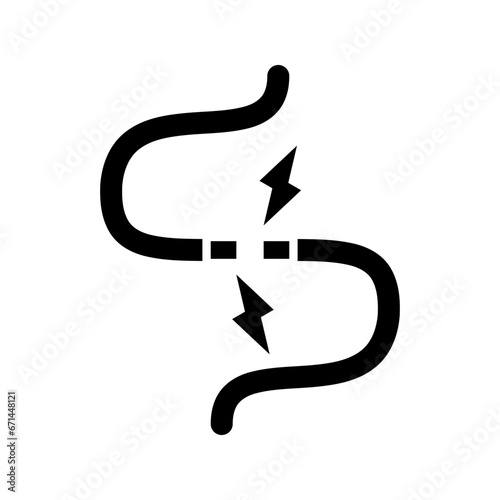 Black broken electric cable wire short circuit icon flat vector design