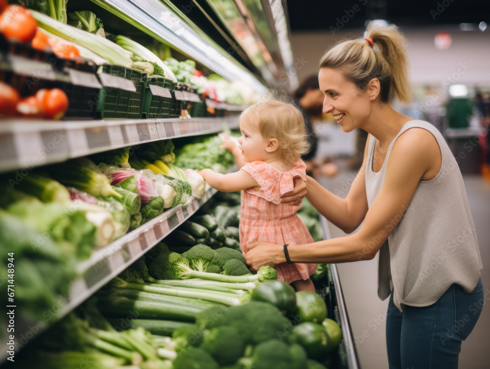 White Americans shopping at supermarkets with babies White Americans shopping at supermarkets with babies