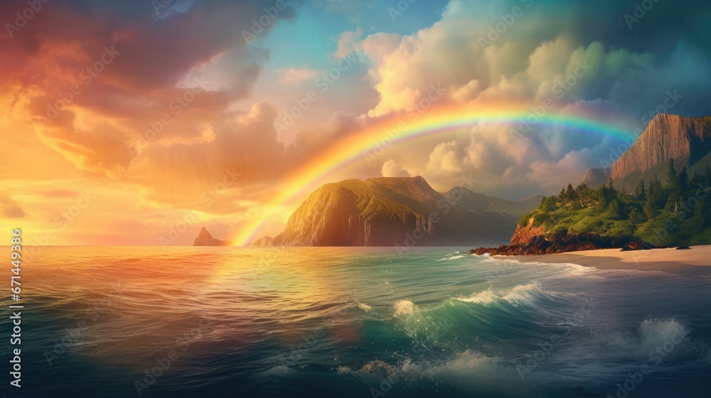 Photo A stunning and idyllic ocean view with a colorful Photo A stunning and idyllic ocean view with a colorful