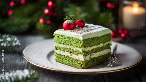christmas cake with berries and mint generated by AI