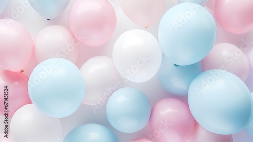 Fototapeta Balloon background in Aesthetic minimalism style. Soft pastel neutral colors elements for social media. Elegant design with blush pink minimal style. Baby blue or pink for baby shower invitation card