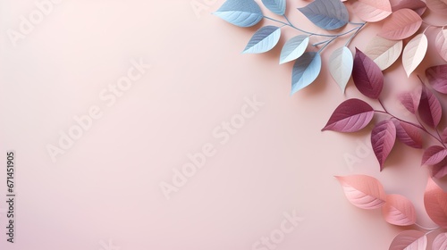 Leaves background in Aesthetic minimalism style. Soft pastel and neutral colors elements for social media. Elegant premium design with minimal style. Touch of sophistication to any project. © TensorSpark