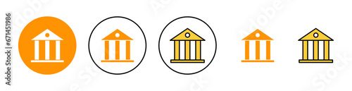 Bank icon set for web and mobile app. Bank sign and symbol, museum, university