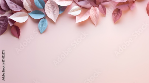Leaves background in Aesthetic minimalism style. Soft pastel and neutral colors elements for social media. Elegant premium design with blush pink minimal style. Touch of sophistication to any project © TensorSpark