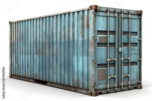Blue old grunge metal cargo shipping container isolated on white background