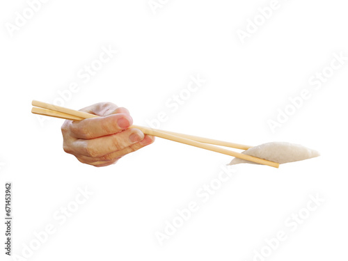 hand hold chopsticks with pork ball PNG transparent