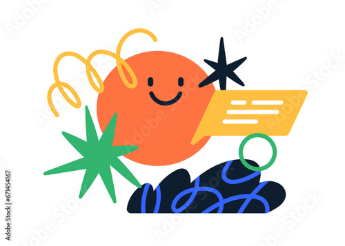 Cute elements, abstract geometric shapes, message, creative composition. Funn...