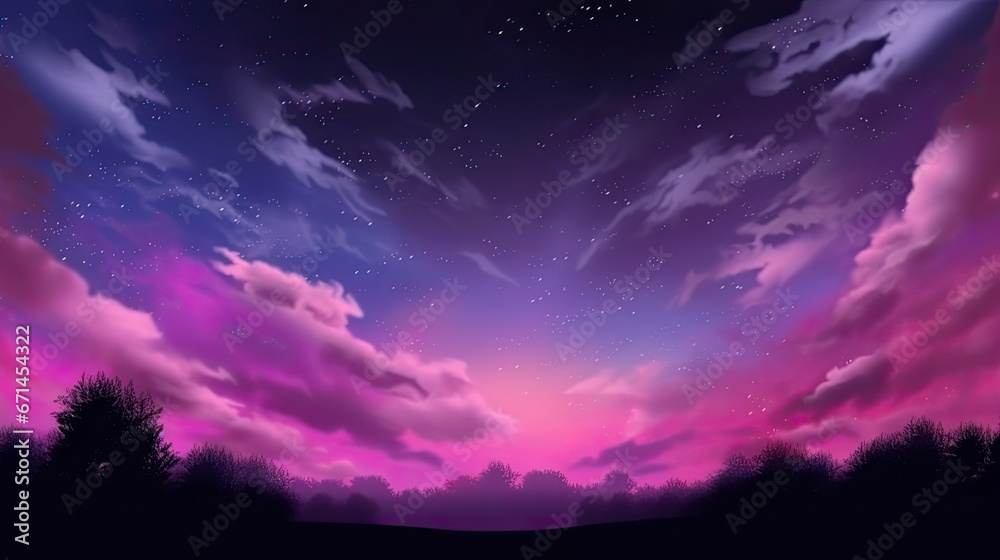 Purple night sky view with cirrus clouds and star