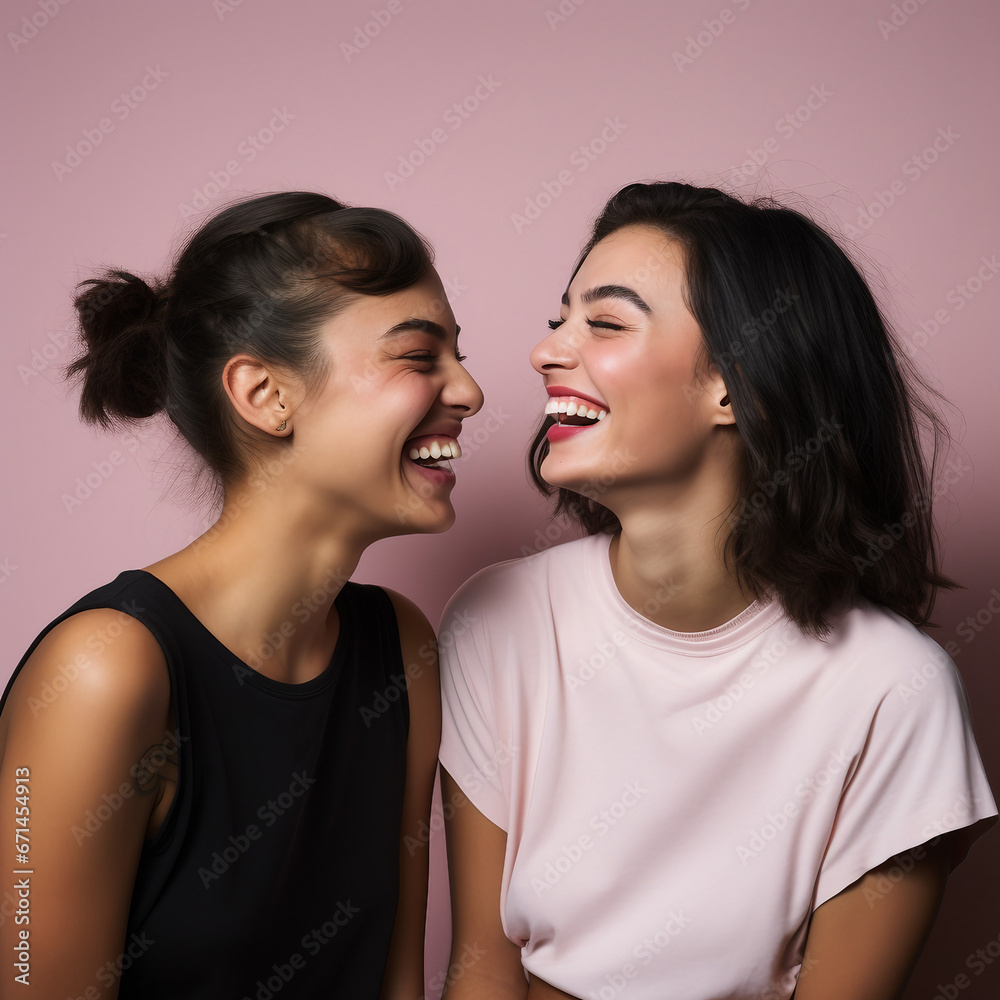 환하게 웃고있는 두 여성친구, 모델친구