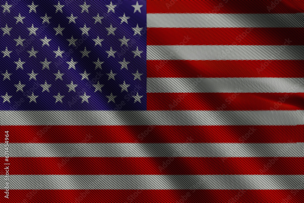 Naklejka premium 3d illustration flag of America. Close up waving flag of America.