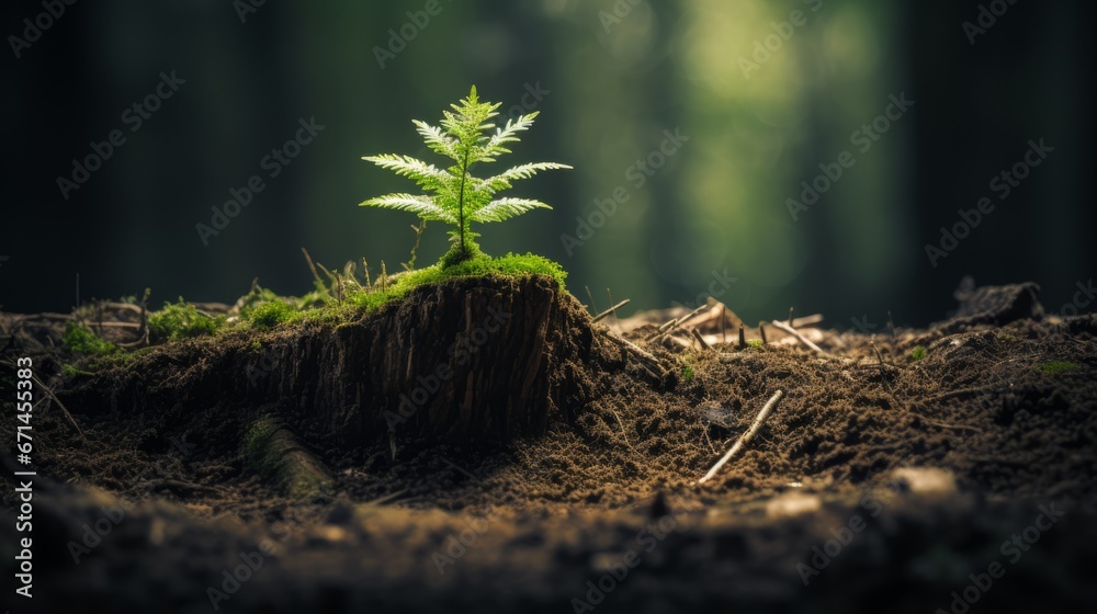 Fototapeta premium Young tree emerging from old tree stump