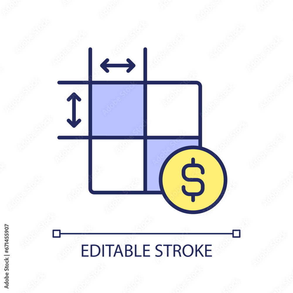 2D editable price per square foot icon representing construction cost
