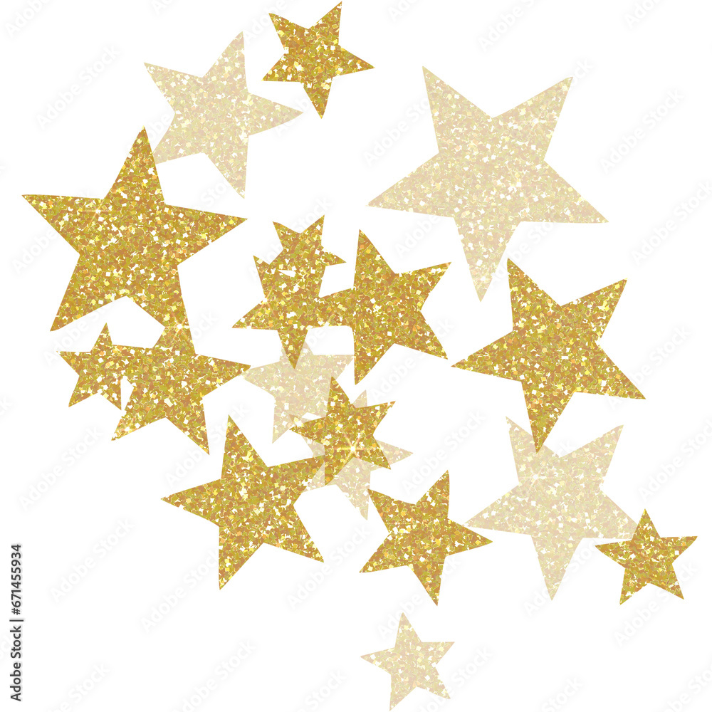 Golden star glitter on transparent backgroud. Design for decorating,background, wallpaper, illustration Golden star glitter on transparent backgroud. Design for decorating,background, wallpaper, illustration
