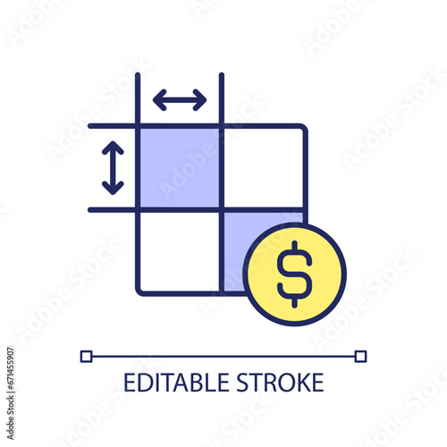 2D editable price per square foot icon representing construction cost, isolated vector, multicolor thin line illustration.