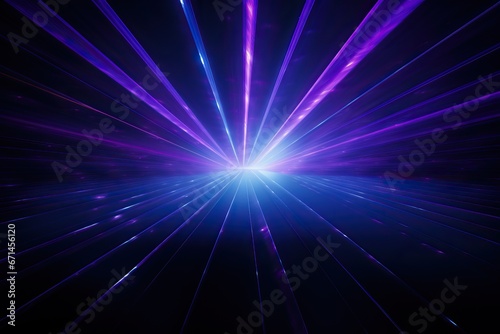 Blue and violet beams of bright laser light shining on black background Generative Ai