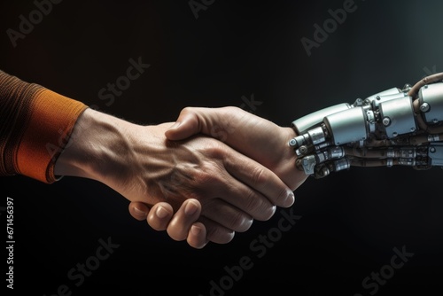 Handshake Robot and human. Modern technologies.