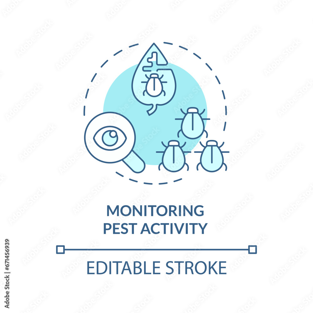 2D editable blue monitoring pest activity icon, monochromatic isolated vector, integrated pest management thin line illustration.
