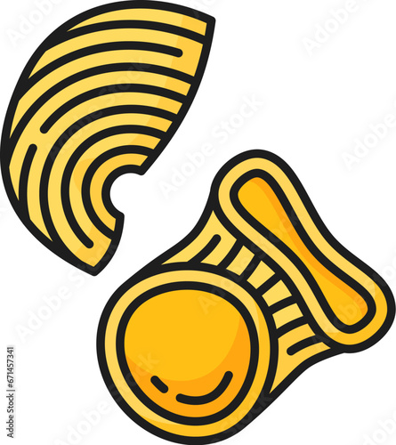 Raw pipe rigate pasta isolated italian national cuisine traditional uncooked food, color outline icon. Vector pipe rigate pasta type