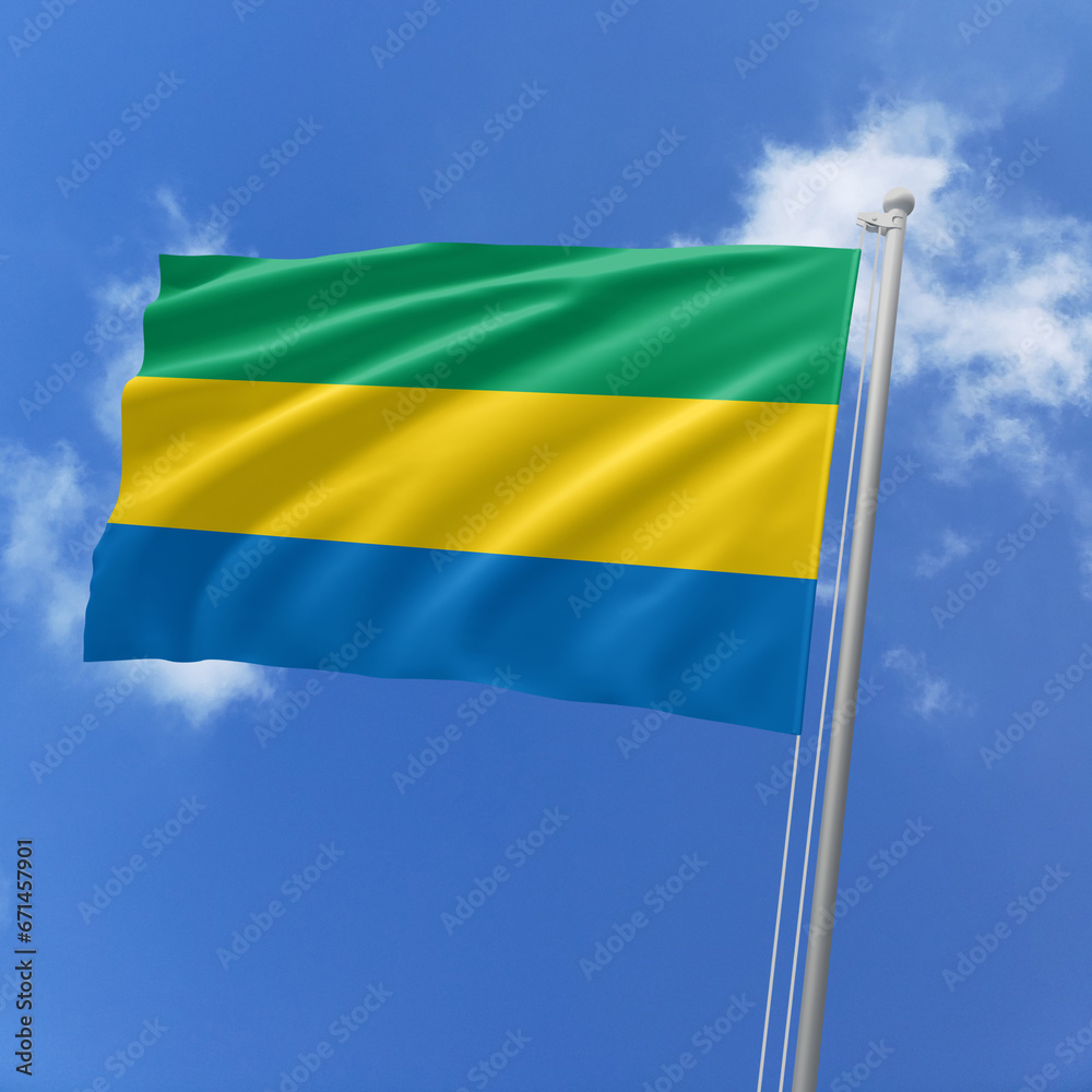 Gabon flag fluttering in the wind on sky. Gabon flag fluttering in the wind on sky.