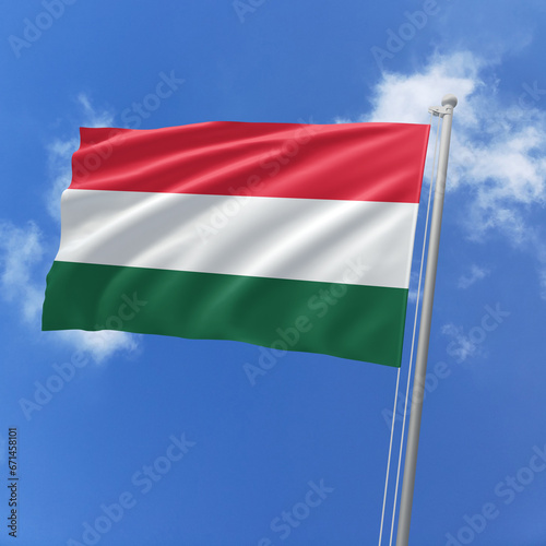 Hungary flag fluttering in the wind on sky.