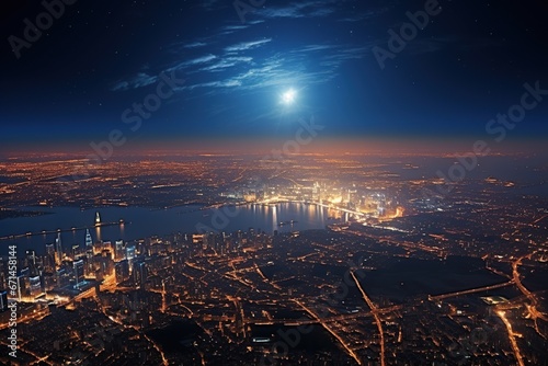 Night city lights, night city, view from space. Generated by artificial intelligence