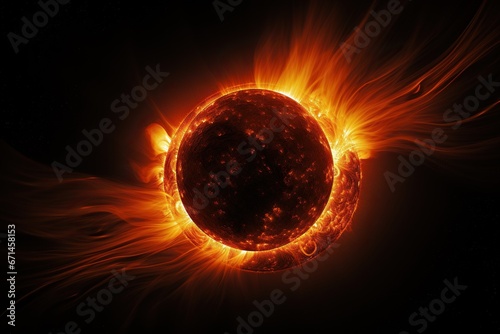 Fantastic view of the solar eclipse. Generated by artificial intelligence