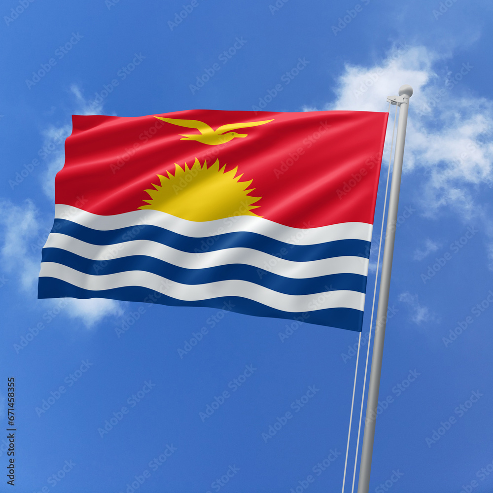 Kiribati flag fluttering in the wind on sky. Kiribati flag fluttering in the wind on sky.