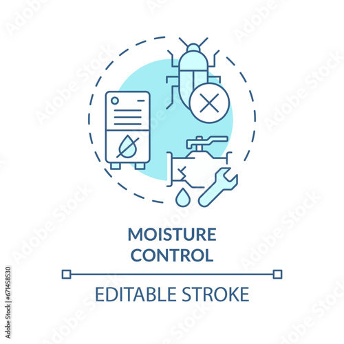 2D editable blue moisture control icon, monochromatic isolated vector, integrated pest management thin line illustration.
