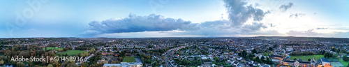 Aerial Panoramic View of British City During Sunset