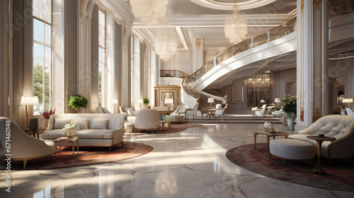 Hotel lobby with an elegant interior design. © hareem