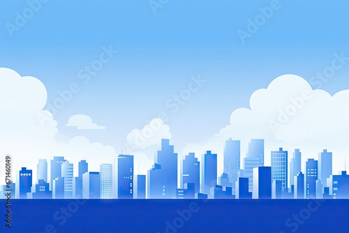 Cityscape Blue and White Background - Simple Flat Illustration Vector Wallpaper - Animated City Landscape Backdrop with Empty Copy Space for Text and Advertising created with Generative AI Technology