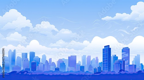 Cityscape Blue and White Background - Simple Flat Illustration Vector Wallpaper - Animated City Landscape Backdrop with Empty Copy Space for Text and Advertising created with Generative AI Technology