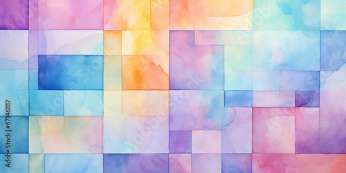 banner in the form of watercolor squares of different pastel colors